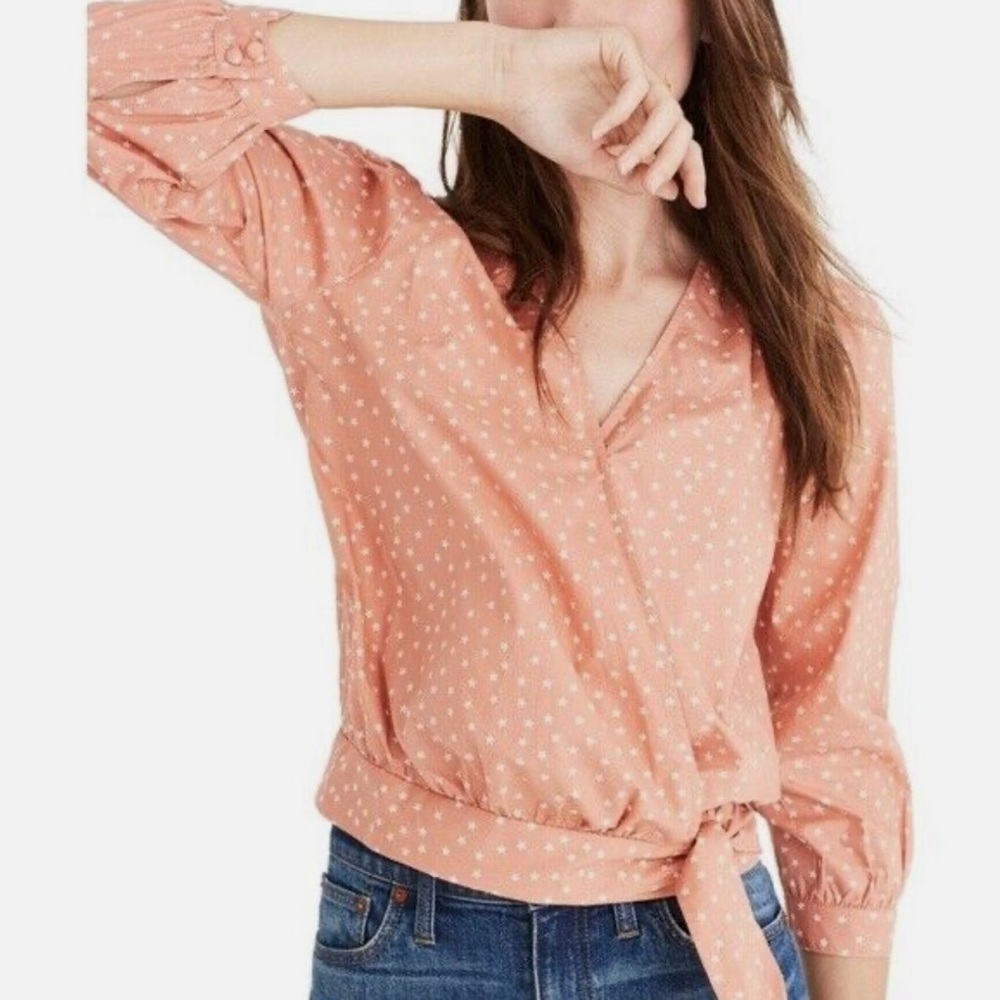 Madewell Star Print Wrap Tie Top XS - As Seen on Jenna Fischer! Pink